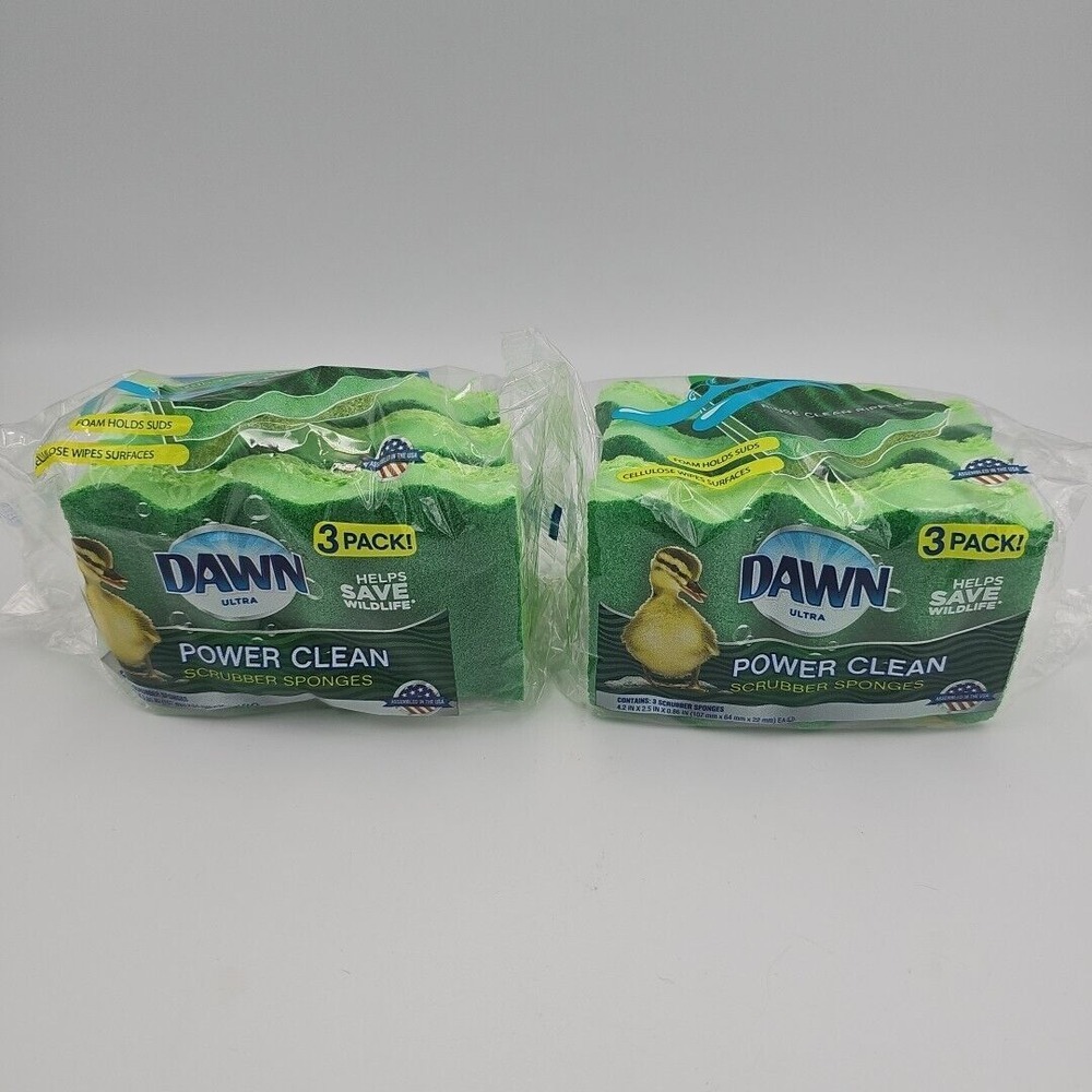 Dawn Power Clean Scrubber Sponges 3 Pack Lot‎ Of 2 (6 sponges)